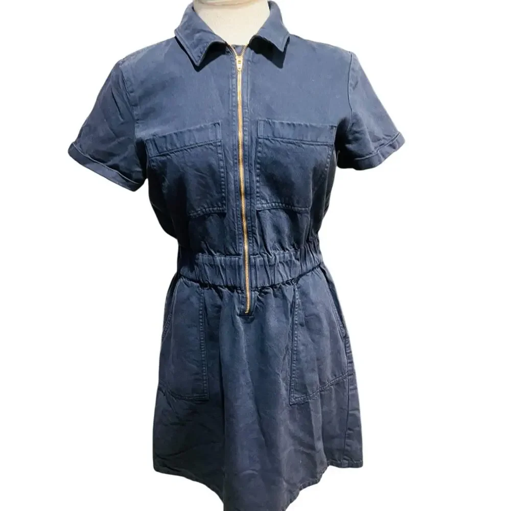 J.Crew Dress Women Blue Navy Half Front Zip Chino Utility Dress Size 4